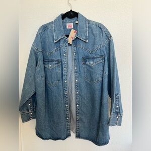 Levi's Shirt Womens S Dylan Indigo Relaxed Western Denim Shacket Jacket
